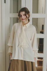 volume sleeve frill tie blouse