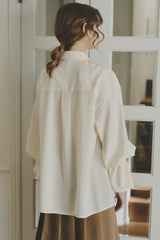 volume sleeve frill tie blouse