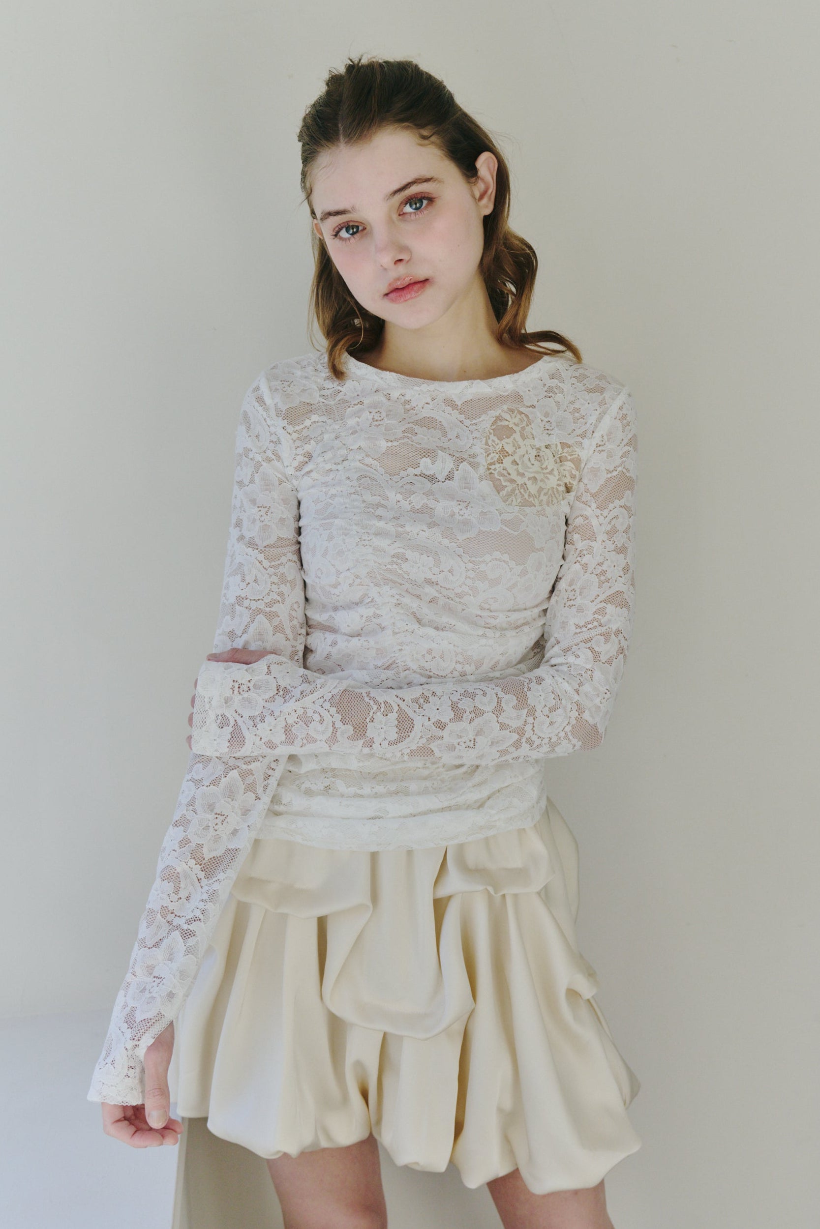 heart lace long sleeve tops