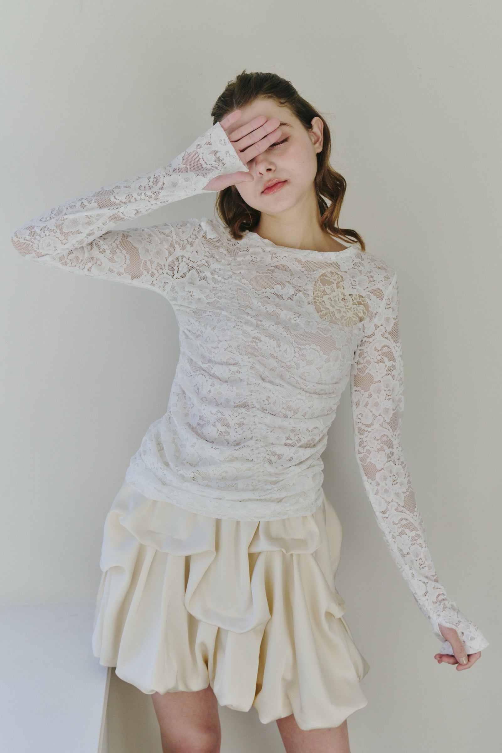 カットソー(長袖/七分) M me eme Candy sleeve lace tops M me eme Candy sleeve lace topsの通販 by ♡'s shop｜ラクマ