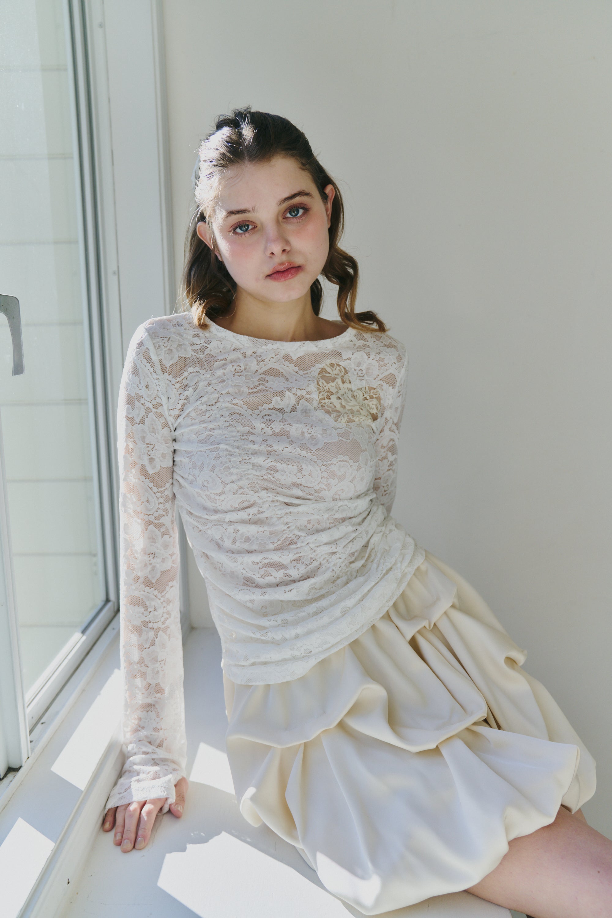 heart lace long sleeve tops