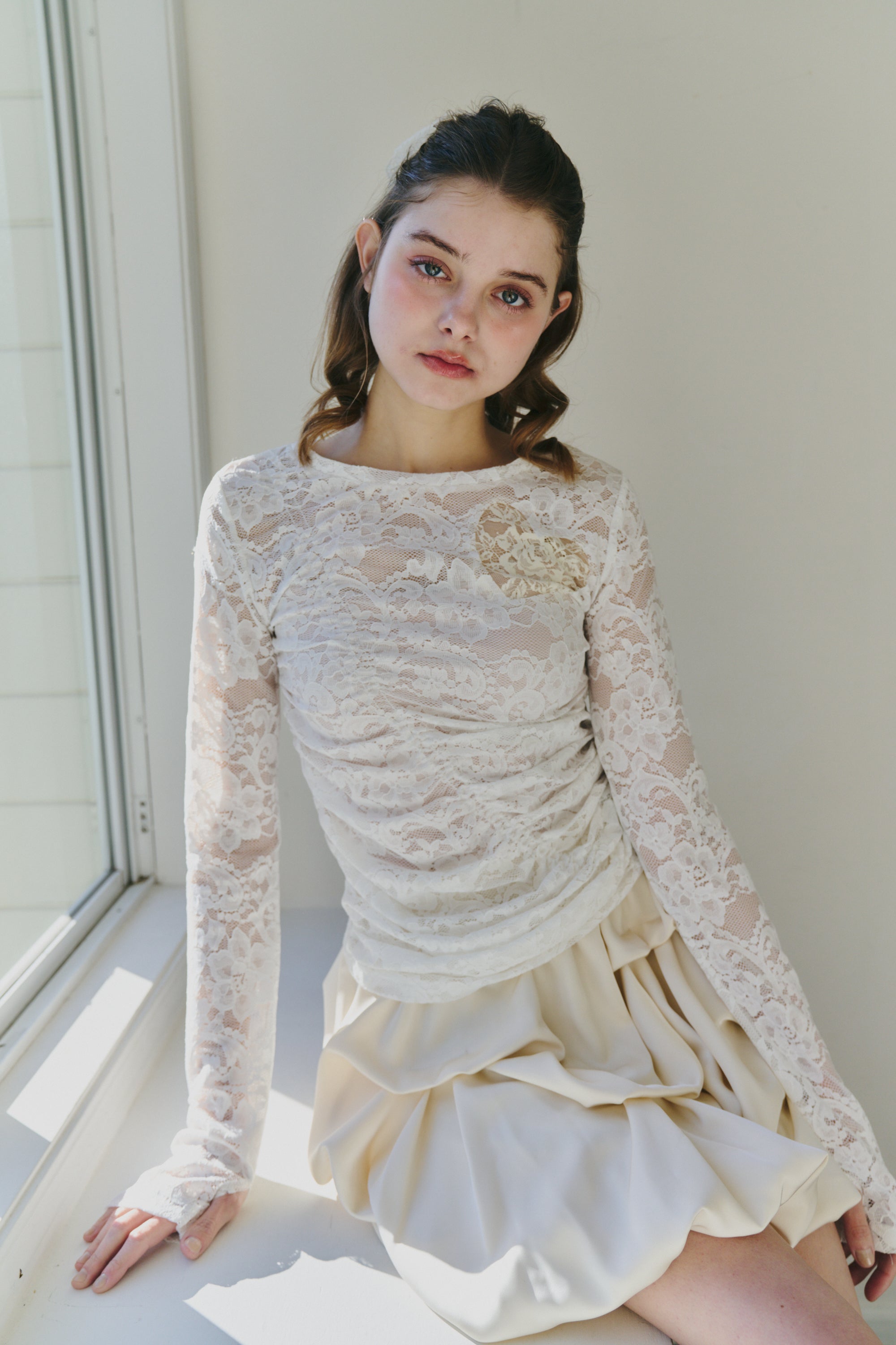 heart lace long sleeve tops