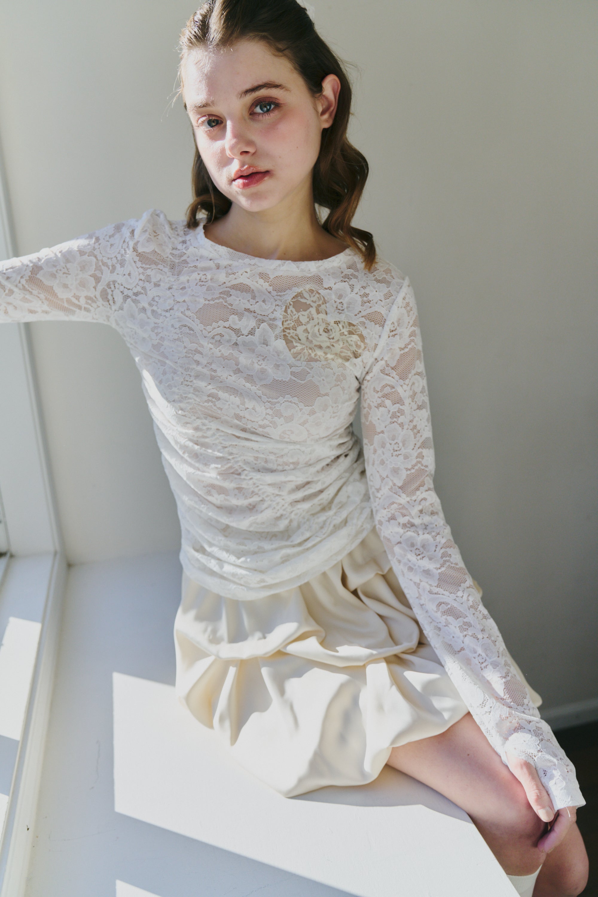 heart lace long sleeve tops