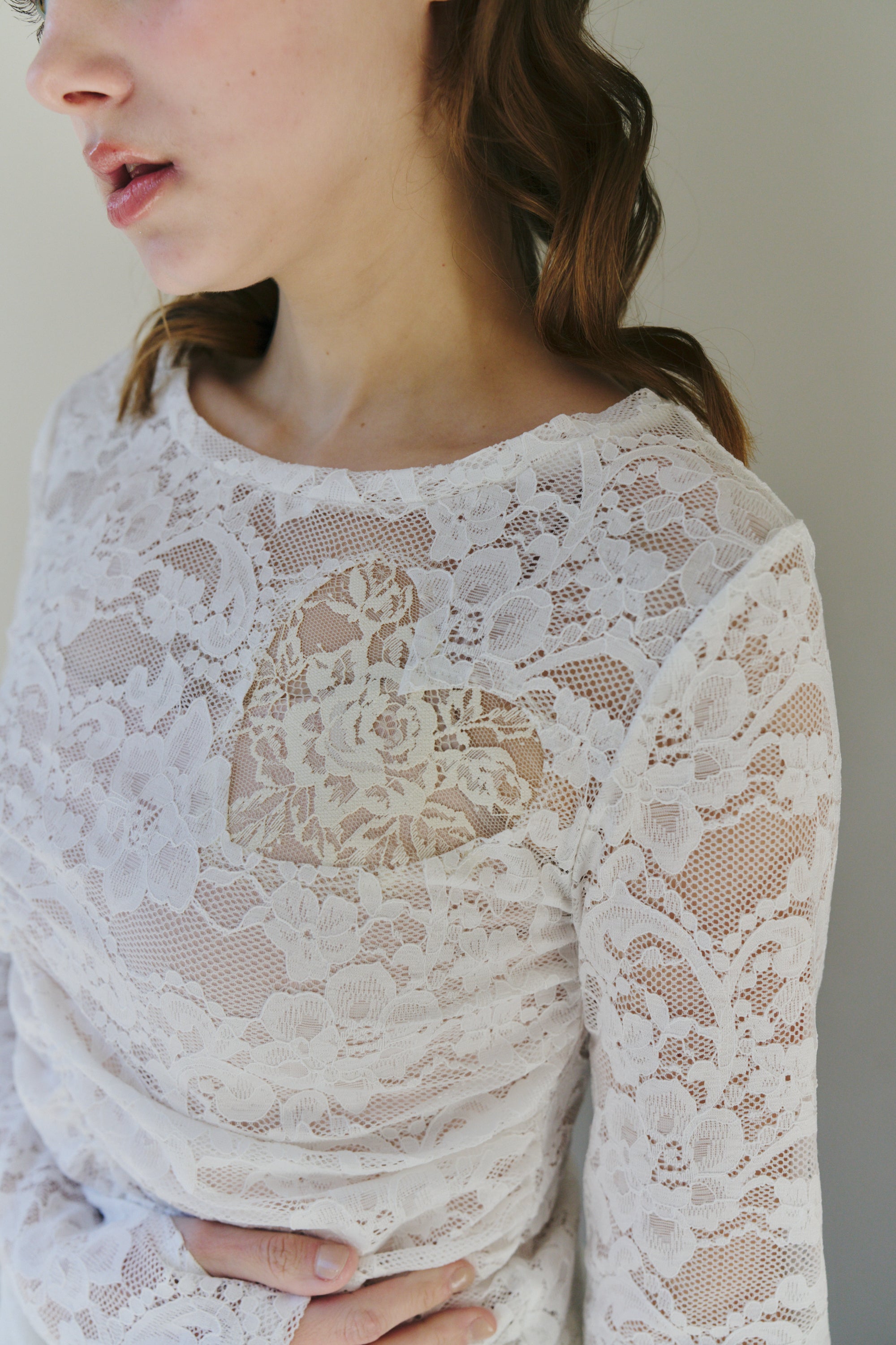 heart lace long sleeve tops