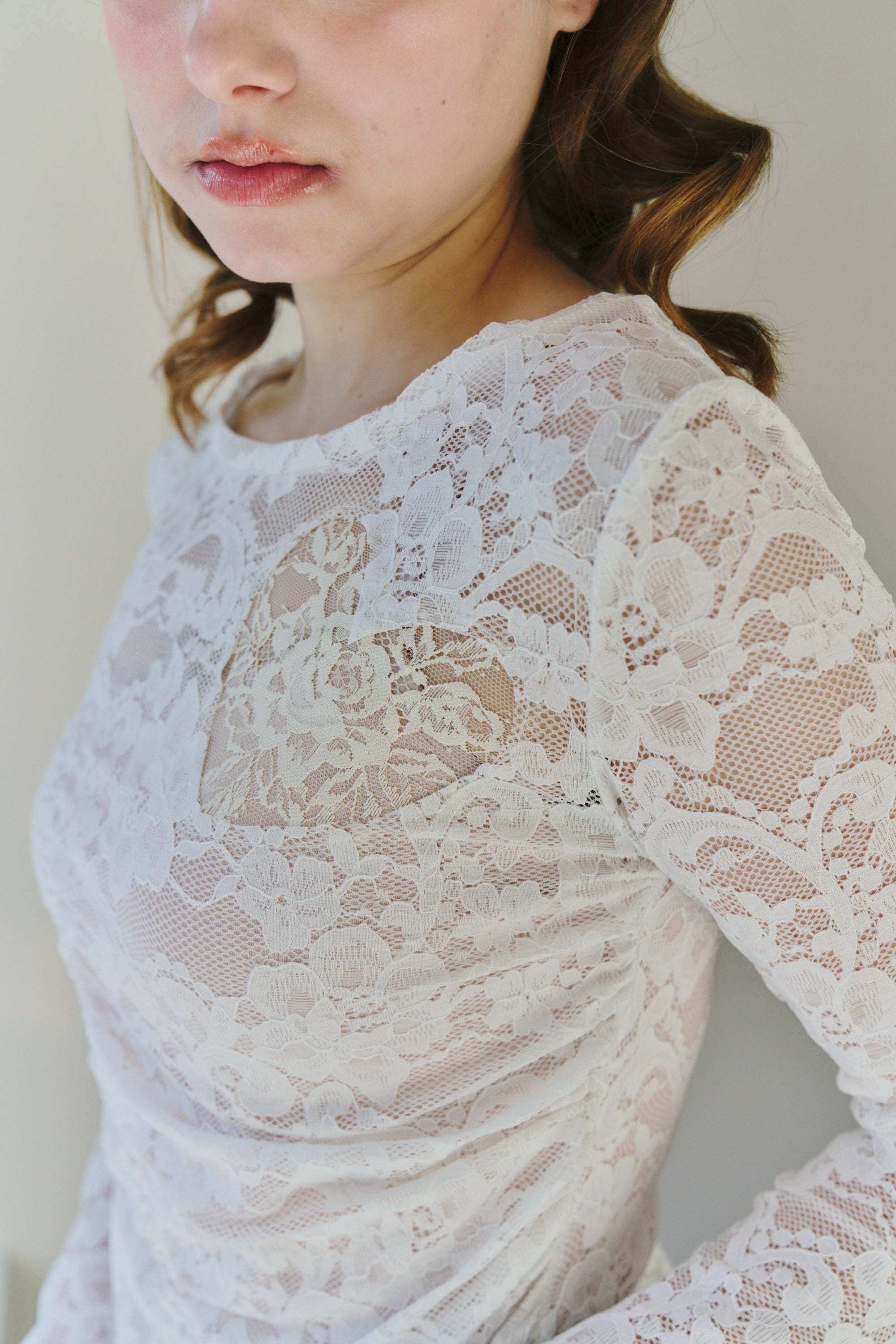 heart lace long sleeve tops