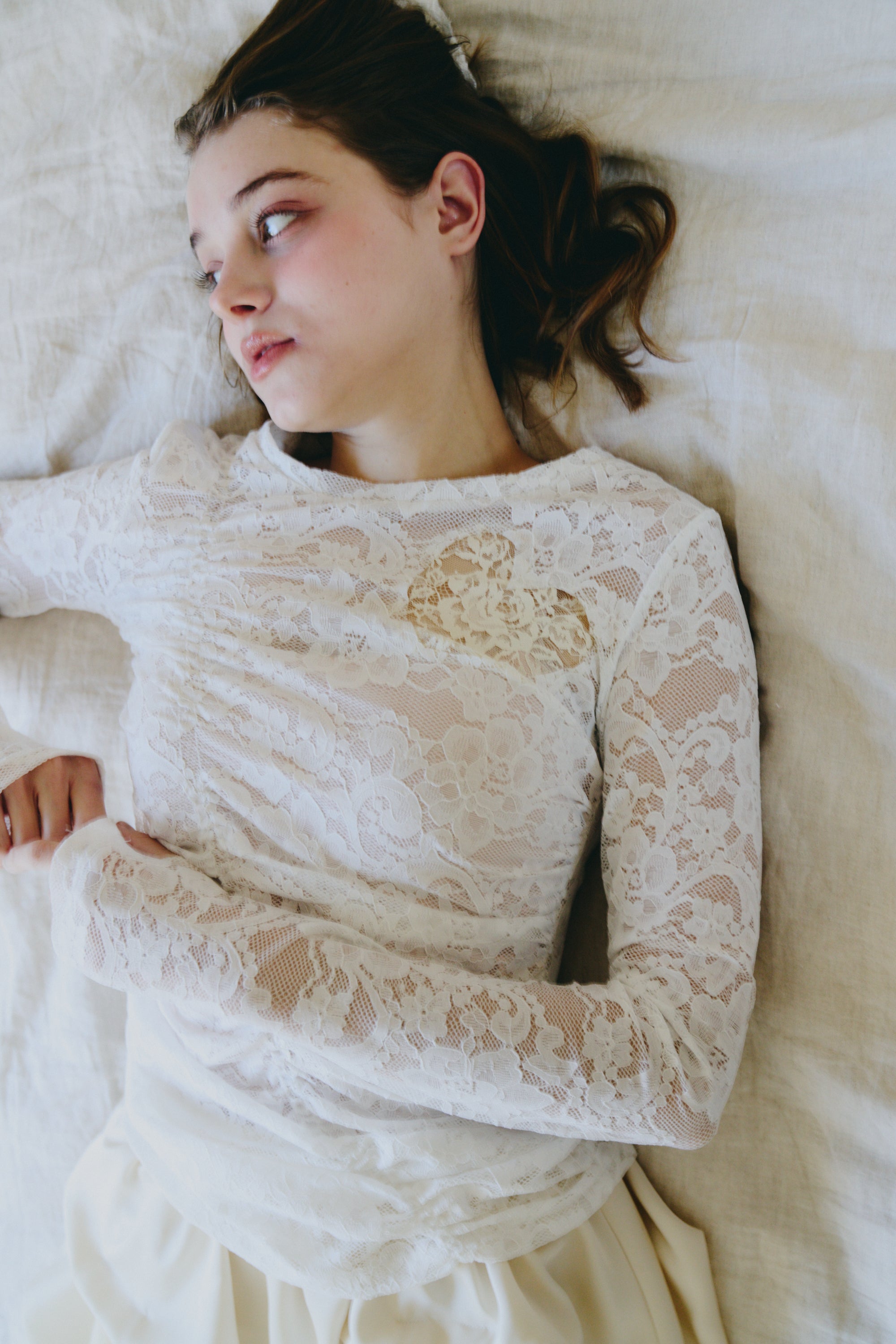 heart lace long sleeve tops