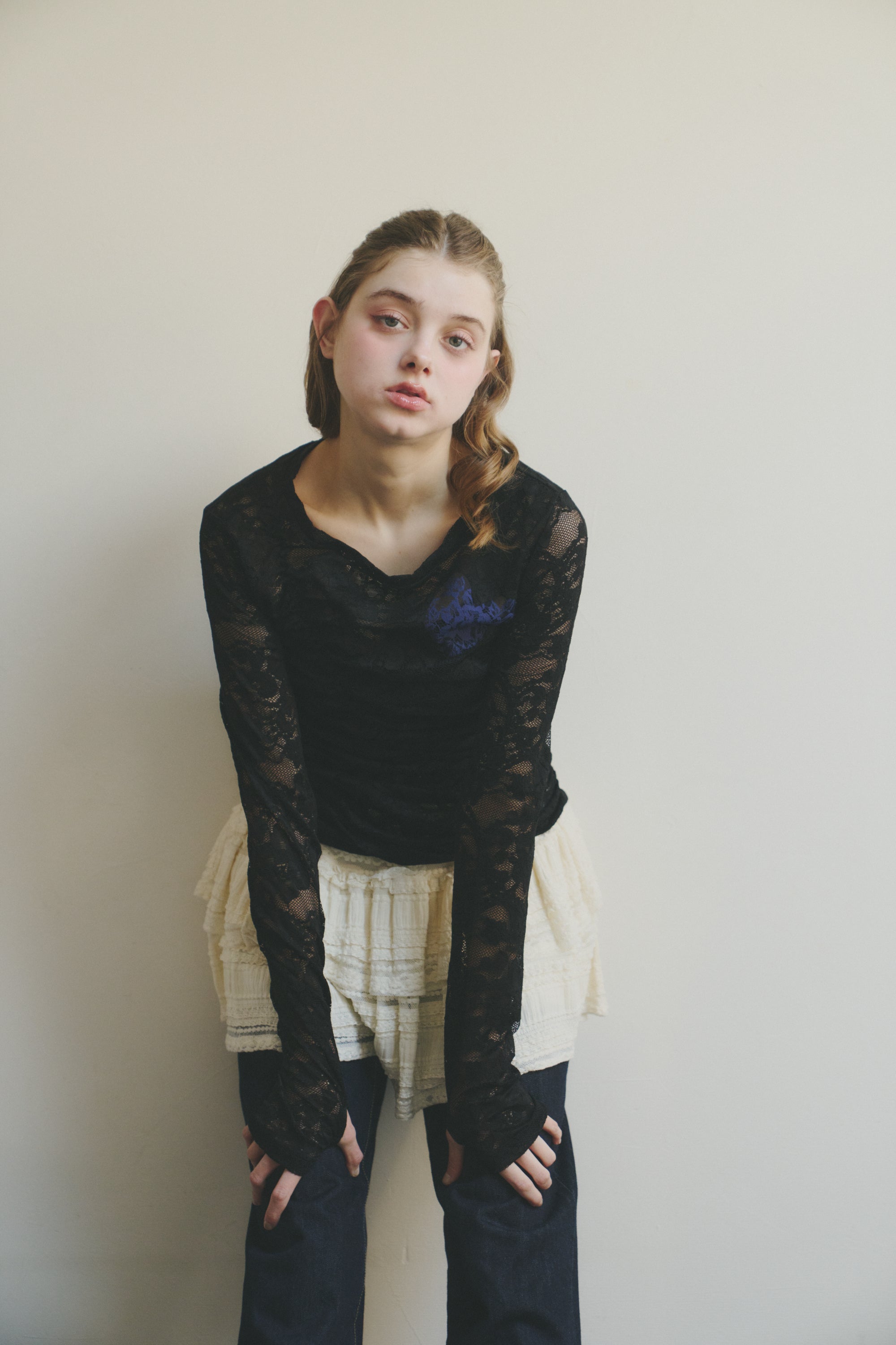 heart lace long sleeve tops