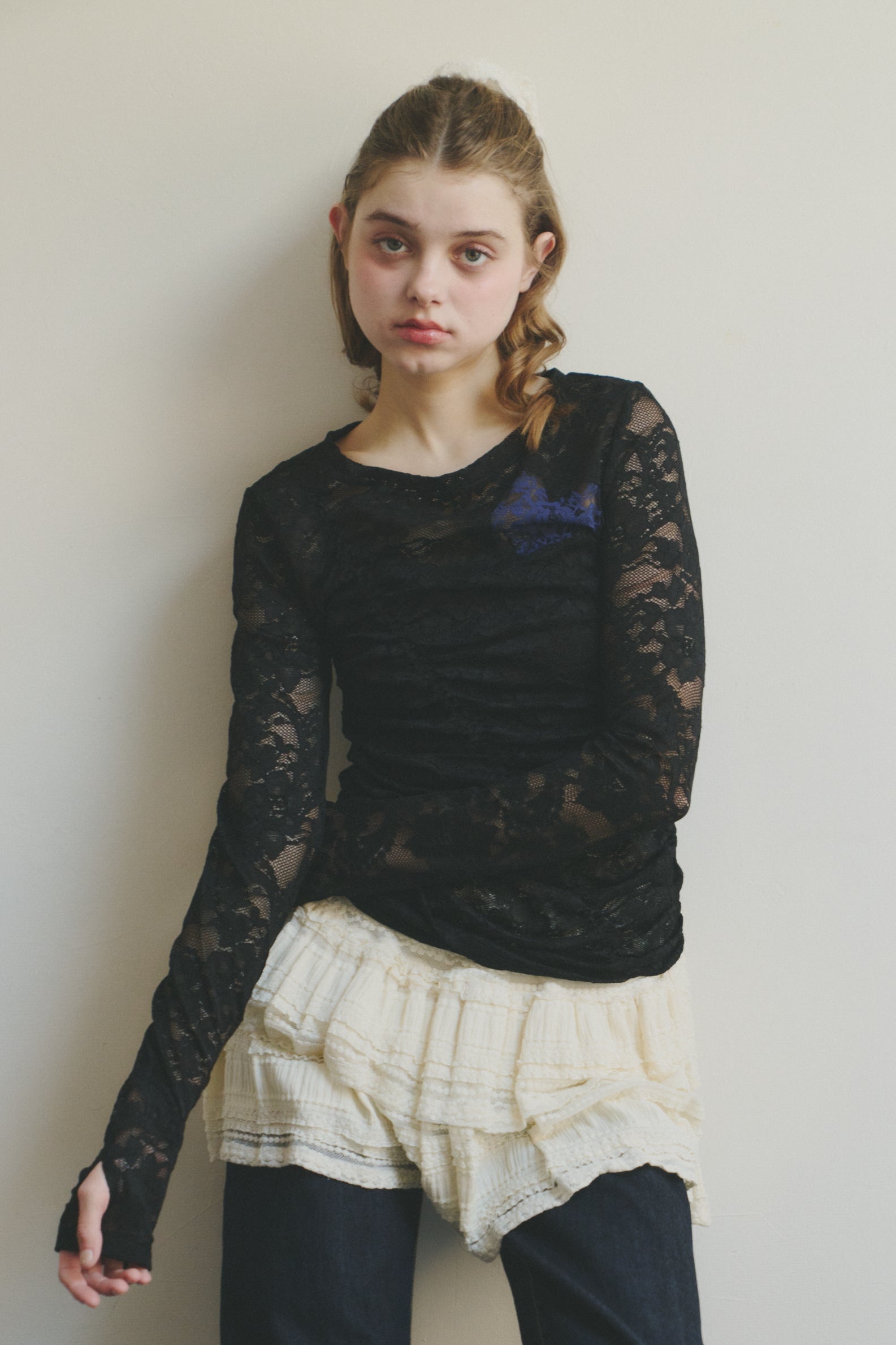 heart lace long sleeve tops