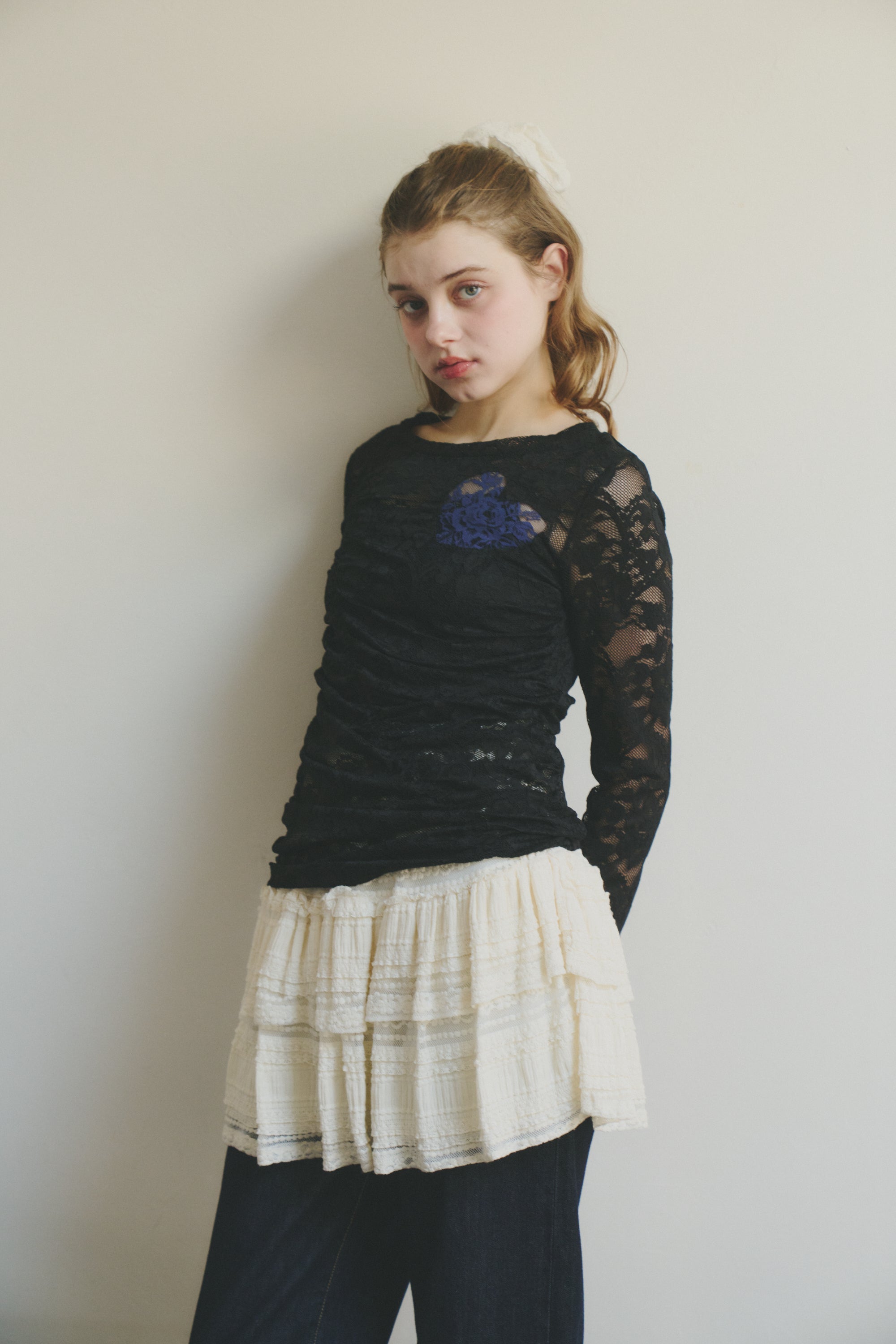 heart lace long sleeve tops