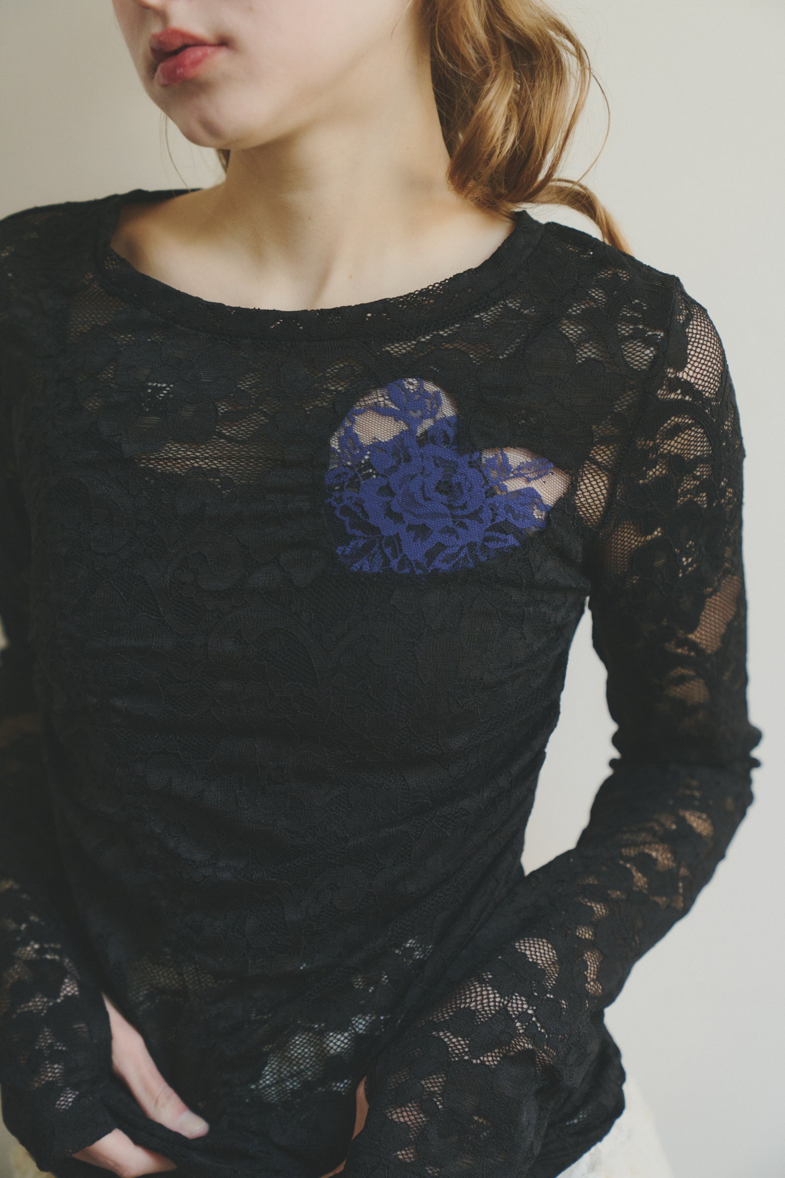 heart lace long sleeve tops – idem