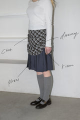 drawstring check pleats skirt