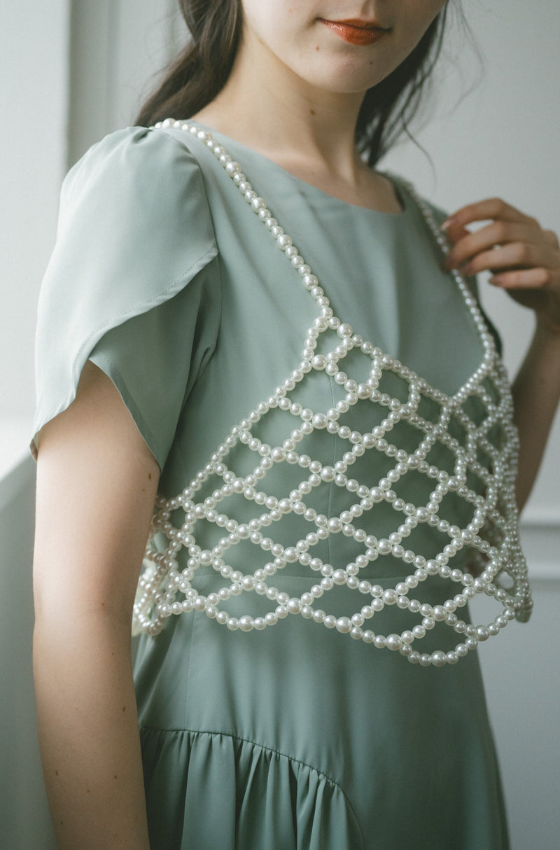 pearl bustier × tulip sleeve dress