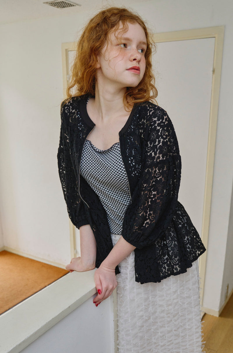 lace peplum zip blouse