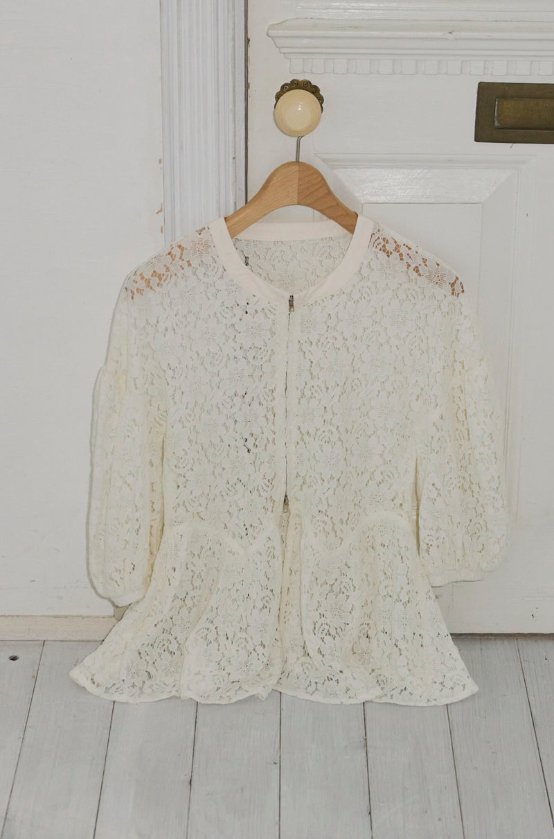 lace peplum zip blouse