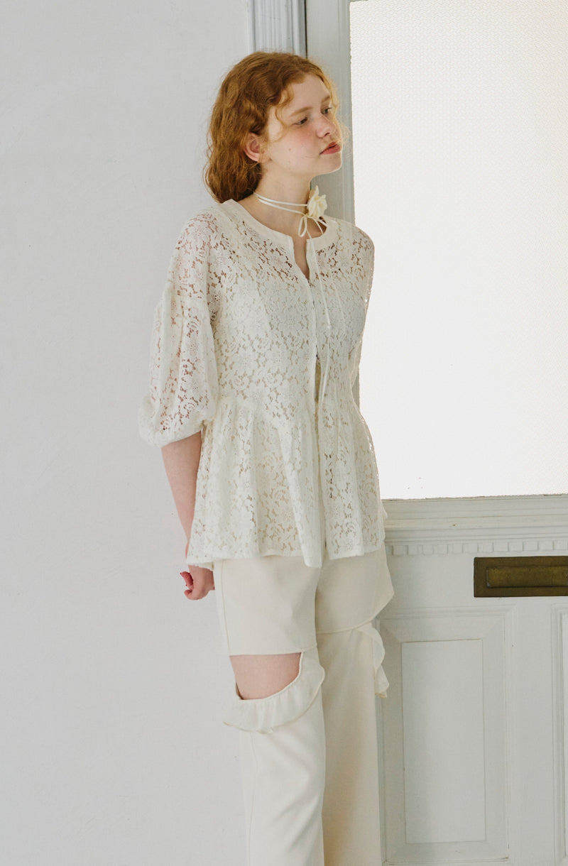 lace peplum zip blouse