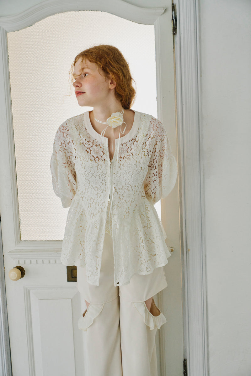 lace peplum zip blouse