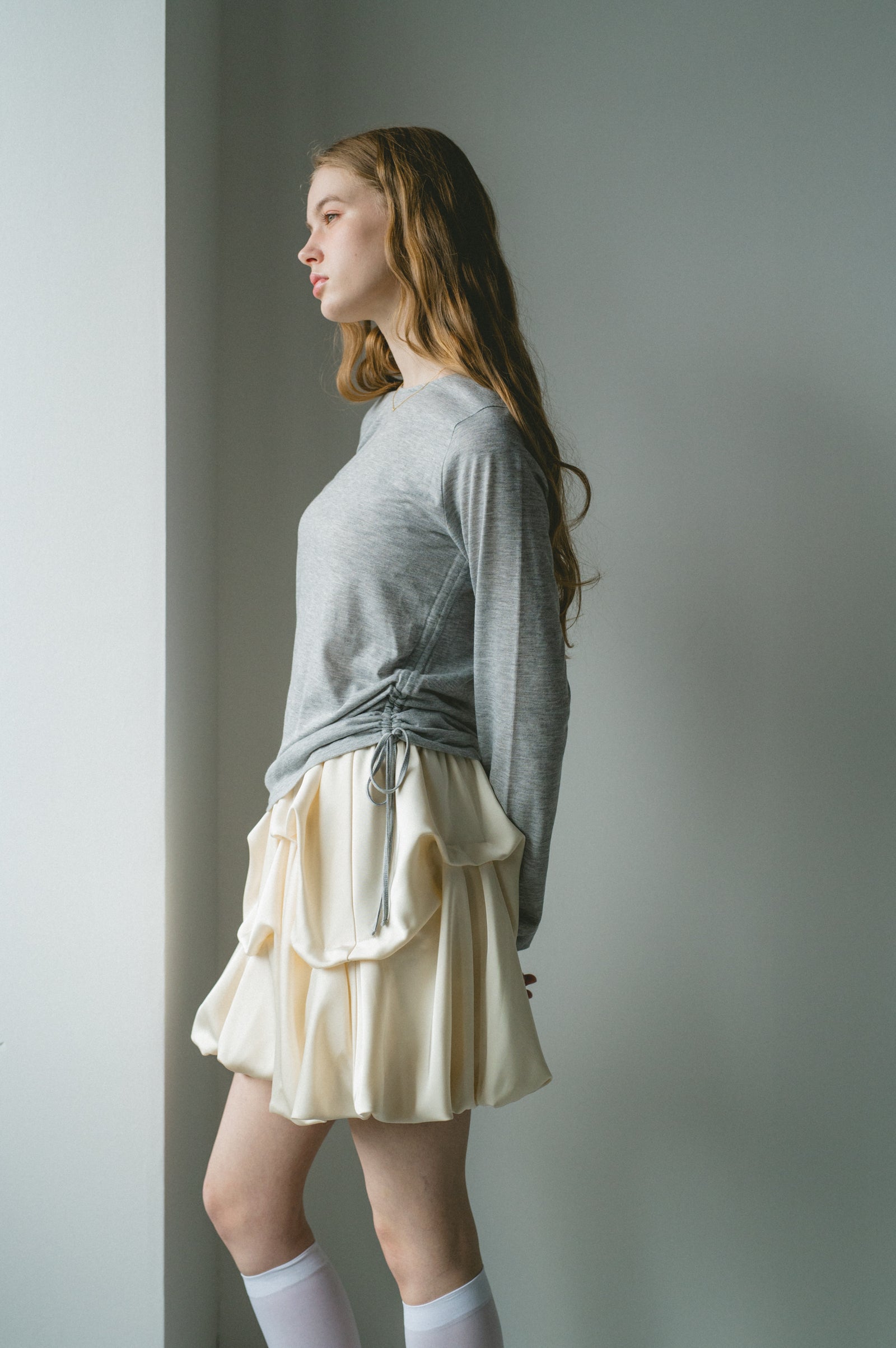 drawstring sheer long sleeve tops – idem