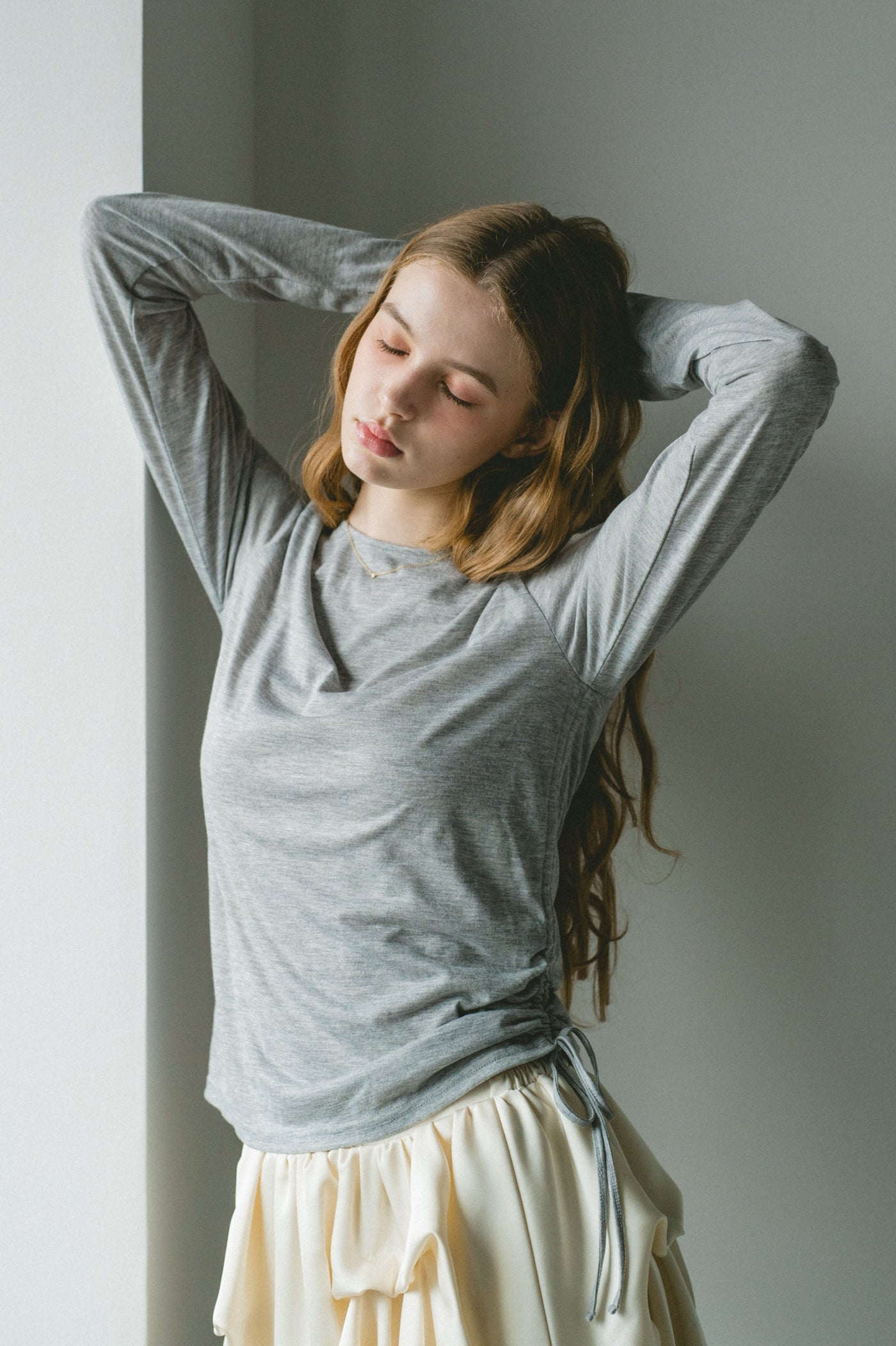 drawstring sheer long sleeve tops – idem