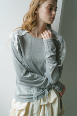 drawstring sheer long sleeve tops