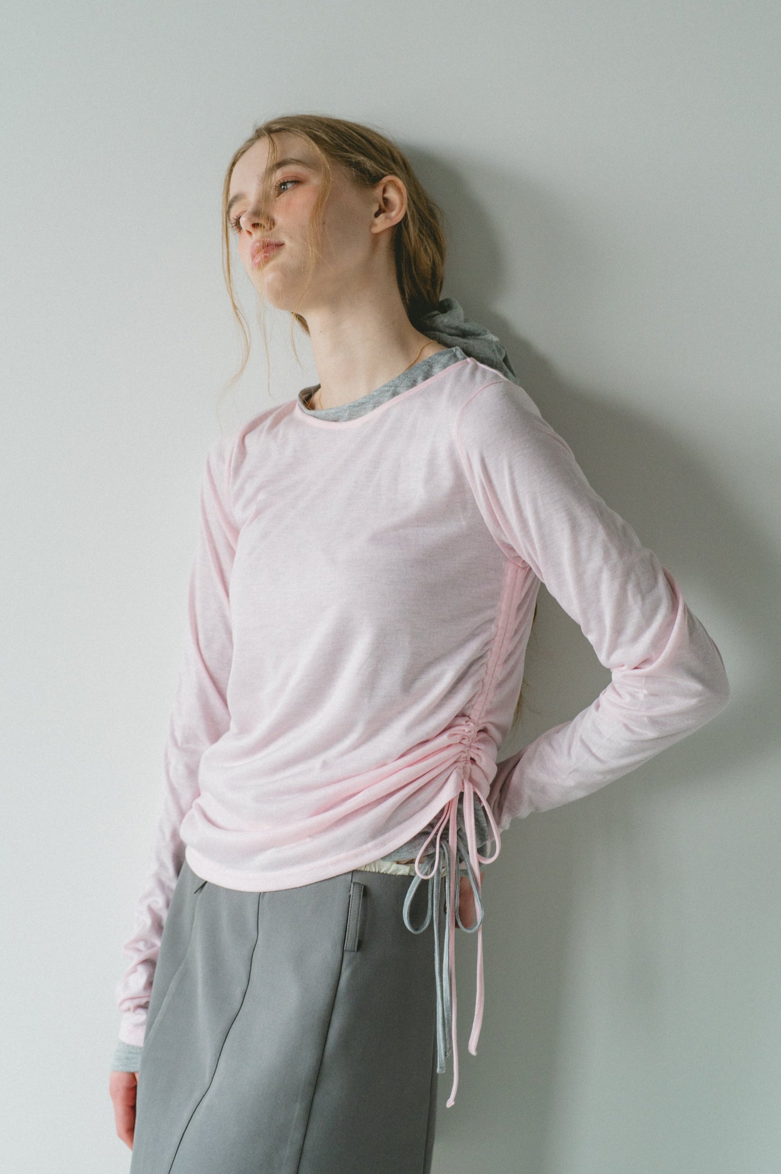 drawstring sheer long sleeve tops – idem