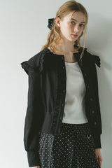 sailor color frill rib cardigan