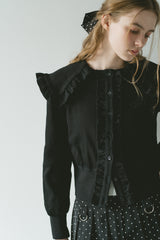 sailor color frill rib cardigan