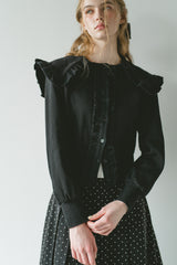 sailor color frill rib cardigan