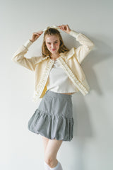 sailor color frill rib cardigan