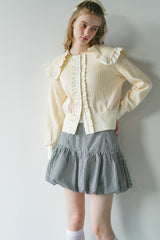 sailor color frill rib cardigan