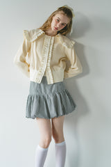 sailor color frill rib cardigan