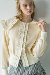 sailor color frill rib cardigan
