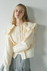sailor color frill rib cardigan