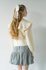 sailor color frill rib cardigan