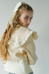 sailor color frill rib cardigan