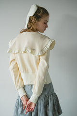 sailor color frill rib cardigan