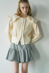 sailor color frill rib cardigan