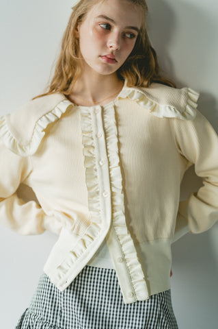 sailor color frill rib cardigan