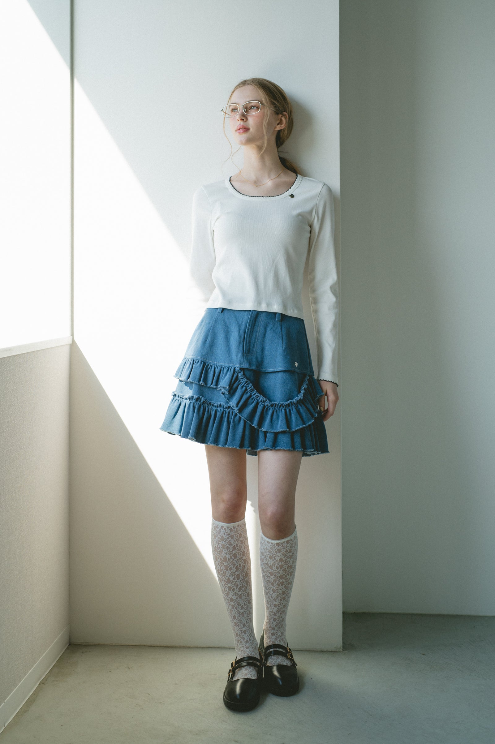 damage frill denim mini skirt – idem