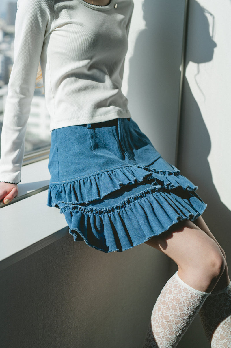damage frill denim mini skirt – idem