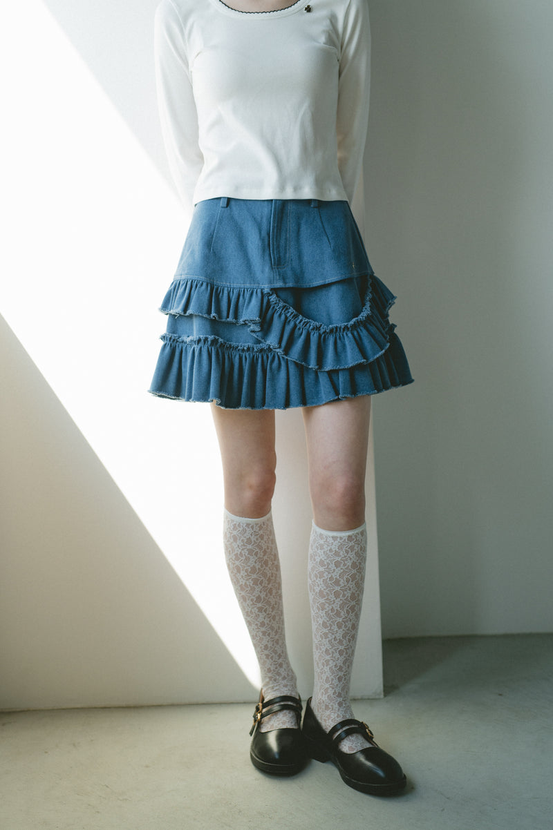 damage frill denim mini skirt – idem