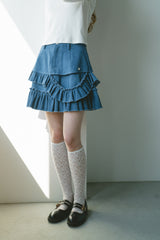 damage frill denim mini skirt