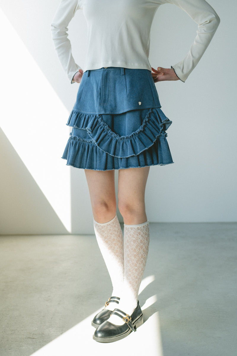 damage frill denim mini skirt – idem