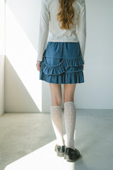 damage frill denim mini skirt