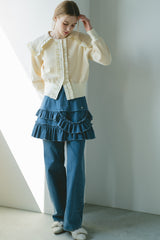 sailor color frill rib cardigan