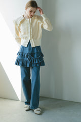 damage frill denim mini skirt