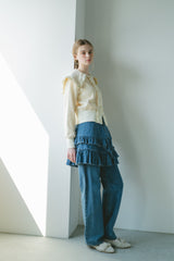 damage frill denim mini skirt