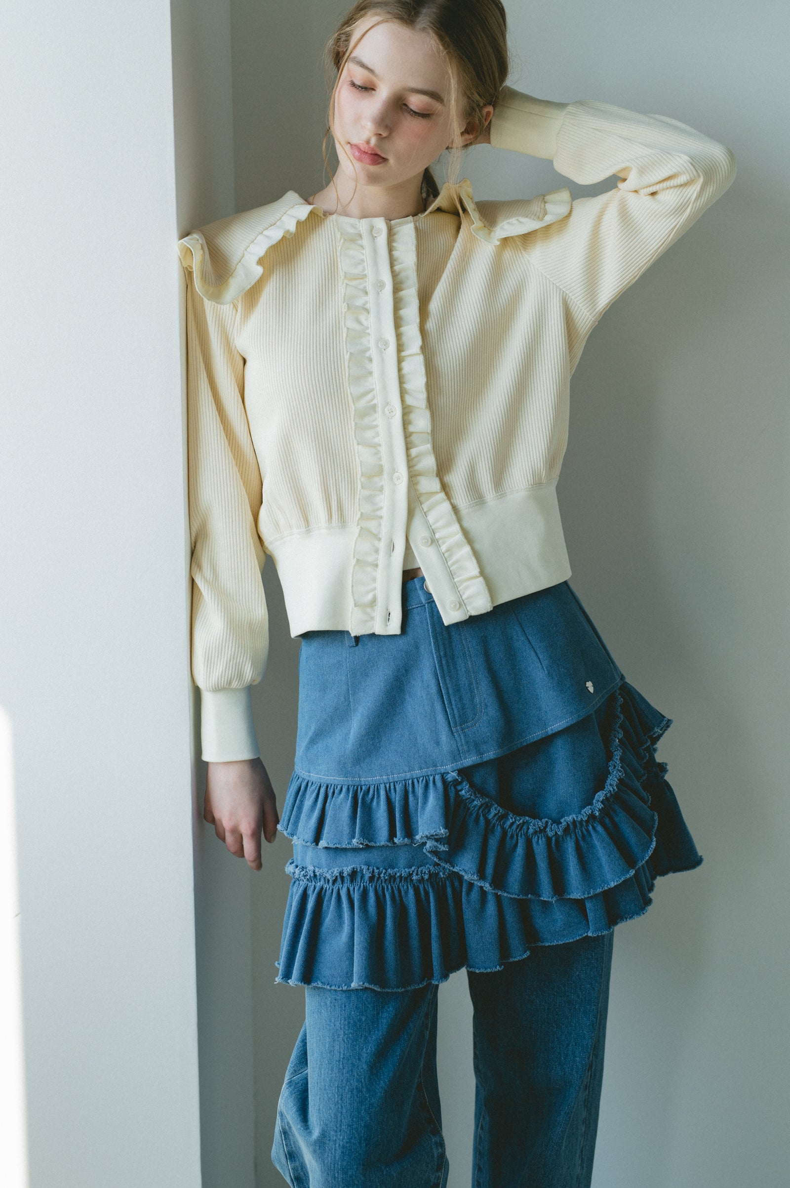 damage frill denim mini skirt – idem