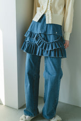 damage frill denim mini skirt