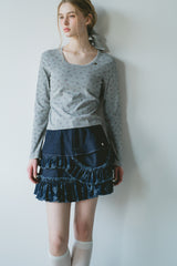 damage frill denim mini skirt