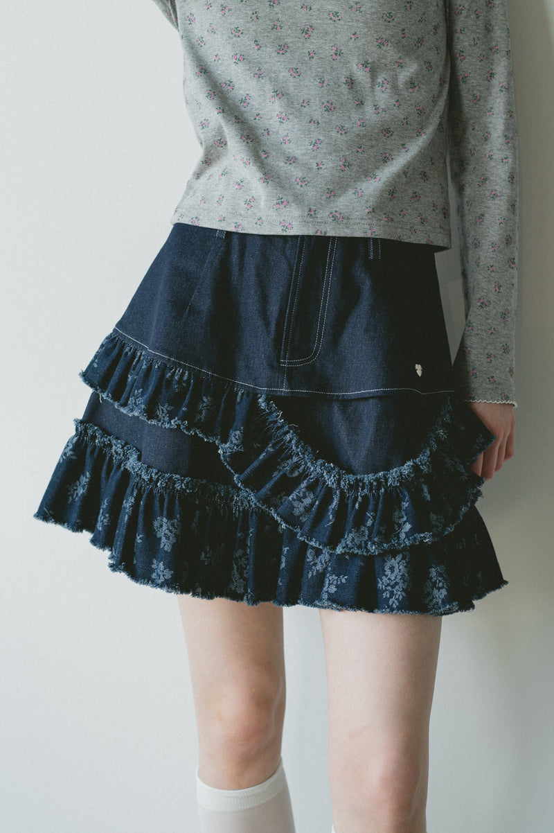 damage frill denim mini skirt – idem